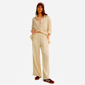 MATE THE LABEL ORGANIC GAUZE STRAIGHT LEG PANTS IN NATURAL S
